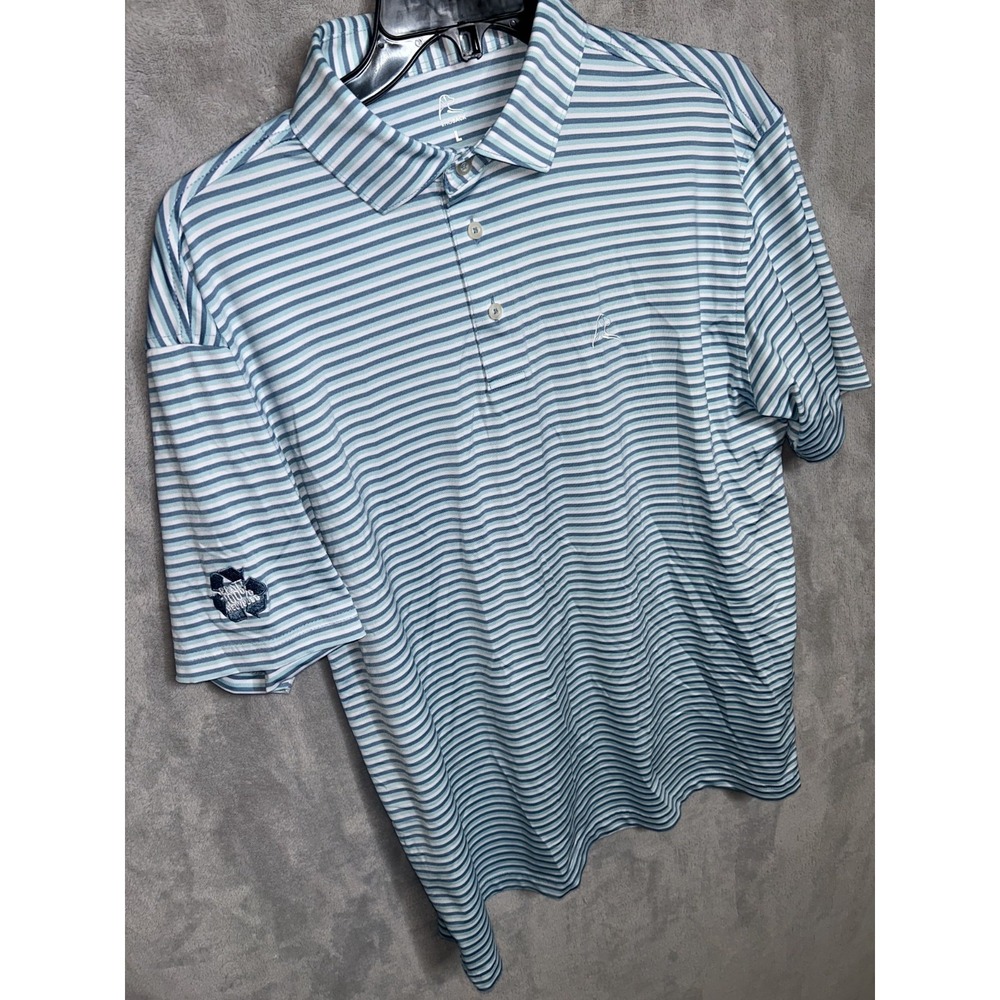 Rhoback Men's Blue Striped Short Sleeve Spread Collar Emb Logo Polo Shirt L